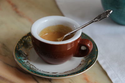 High angle view of drink on table