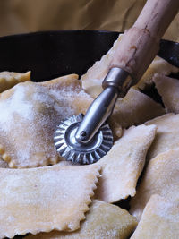 Stuffed ravioli pasta, with ricotta cheese and spinach from italy