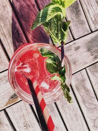 High angle view of drink in jar on table