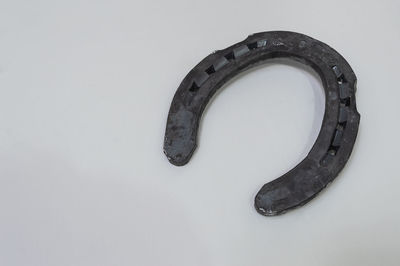 High angle view of old metal against white background