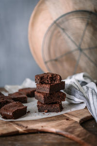 Close-up of chocolate cake on table