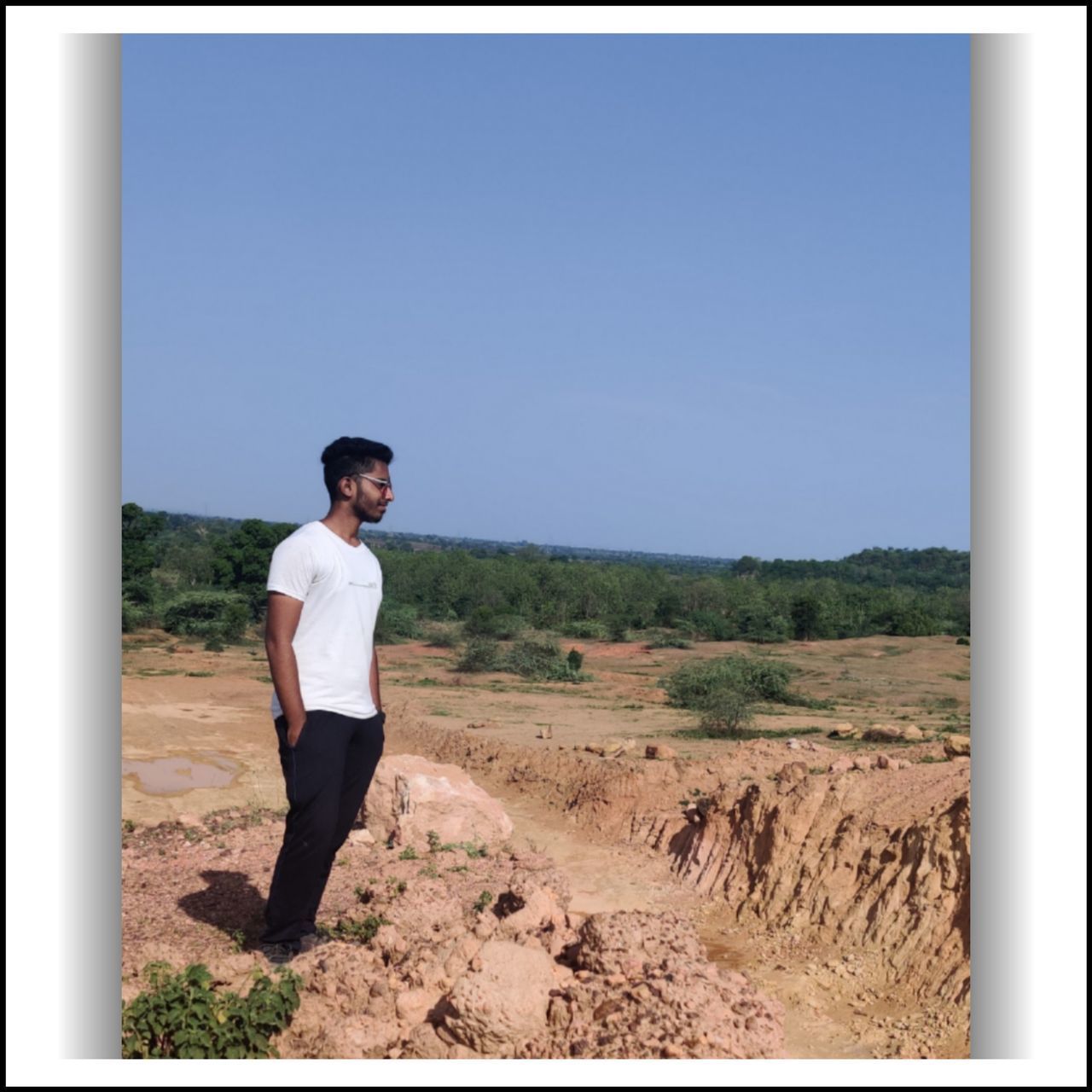 FULL LENGTH OF MAN STANDING ON LANDSCAPE