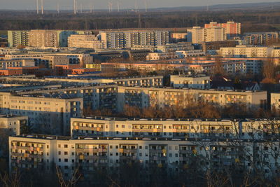 High angle view of buildings in city