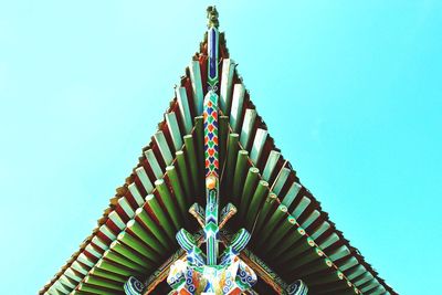 Low angle view of ferris wheel against clear blue sky