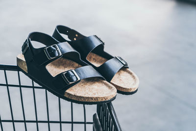High angle view of bread on metal container