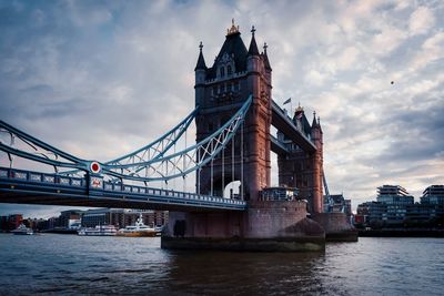 View of bridge over river against cloudy sky