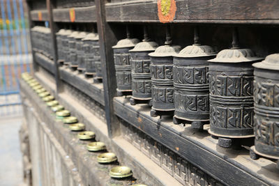 Prayer wheels at buddhist temple