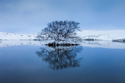 Scenic view of lake against sky during winter