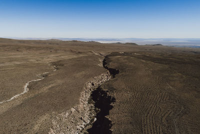 Desert cracks from aerial view in atacama desert