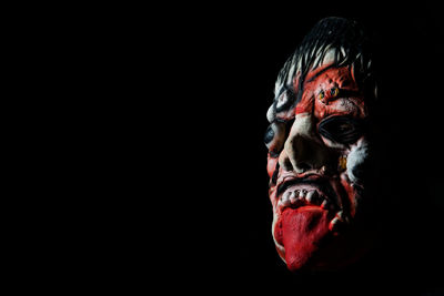 Close-up portrait of an animal against black background