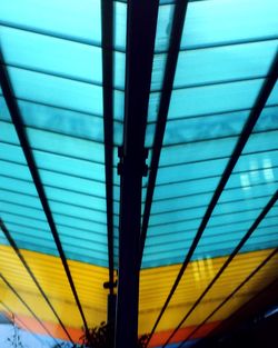 Close-up of illuminated bridge against blue sky