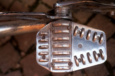 Close up of a foot brake. motorcycle detail. motorcycle close up.