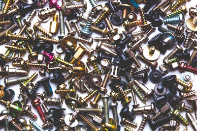 Close up assortment many different bolts and screws