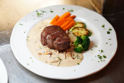 High angle view of meal served in plate