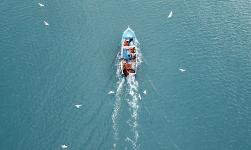 Directly above shot of people in fishing boat