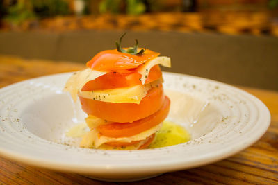 Close-up of breakfast served on table