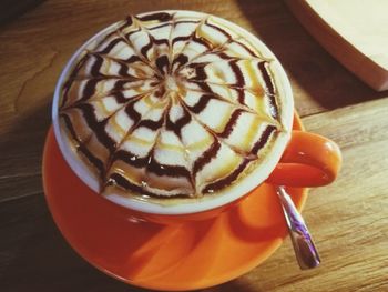 High angle view of coffee on table