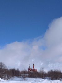 Snow covered landscape against sky