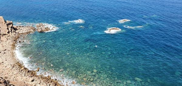 High angle view of rocks on beach