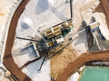 Aerial view of the processing plant with the sand fractionator at the edge of a quartz sand quarry 