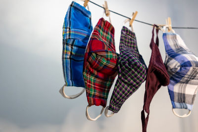 Close-up of clothes drying on clothesline