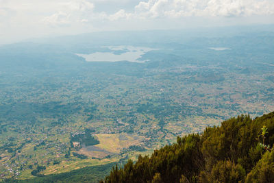 Lake mutanda in kisoro town seen from mount muhabura in the mgahinga gorilla national park in uganda