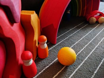 High angle view of wooden toys at home