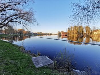 Scenic view of lake against clear sky