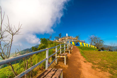 Panoramic view of castle against blue sky