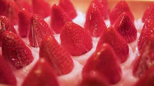 Closeup of fresh strawberries wraped in plastic.