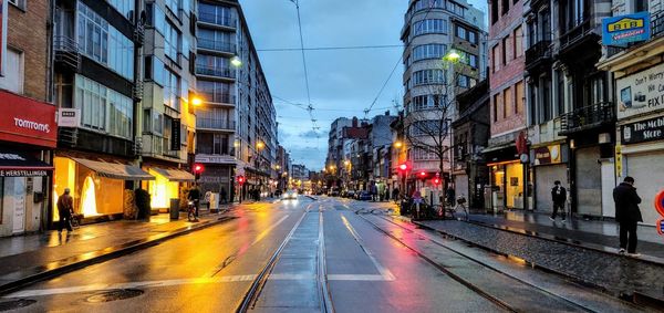 City street and buildings at dusk