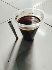 High angle view of coffee on table