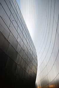 Low angle view of glass building against clear sky