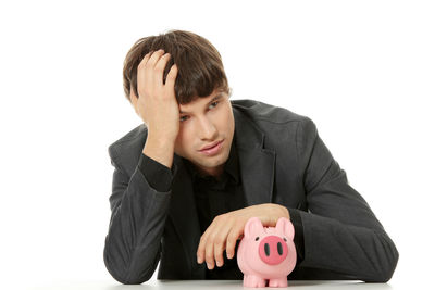 Man wearing hat against white background