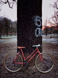 Close-up of bicycle in winter