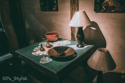High angle view of breakfast on table at home