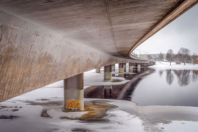 Bridge over river during winter