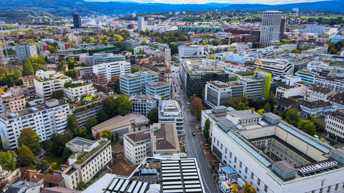 High angle view of buildings in city