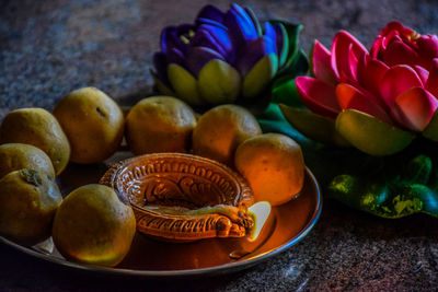 Close-up of fruits on table