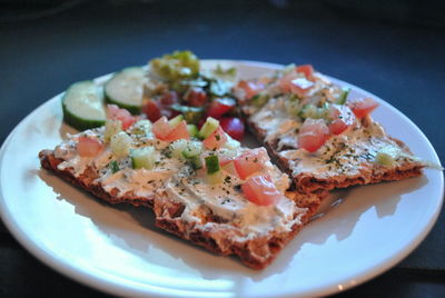 Close-up of food served in plate on table