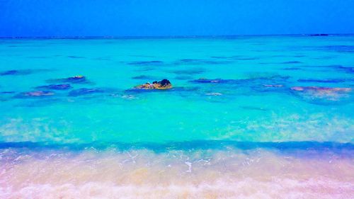 Scenic view of sea against blue sky