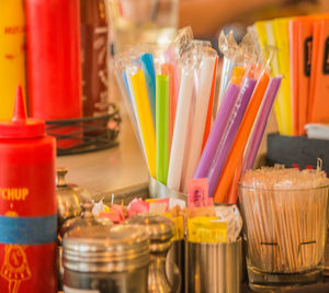 Close-up of multi colored candies in jar