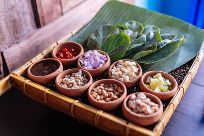 High angle view of food on table