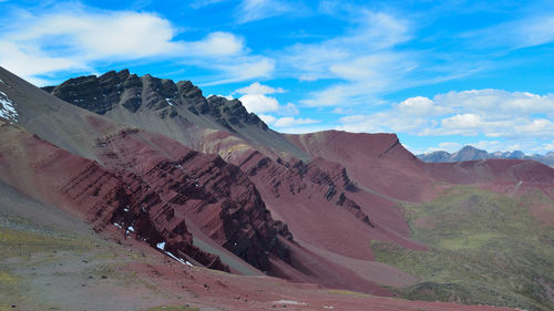 Scenic view of mountains against cloudy sky