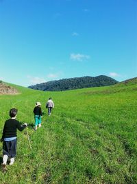 Scenic view of grassy field against clear sky