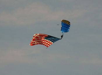 Low angle view of flag against sky