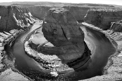 High angle view of dam on riverbank