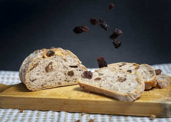 Close-up of bread on cutting board