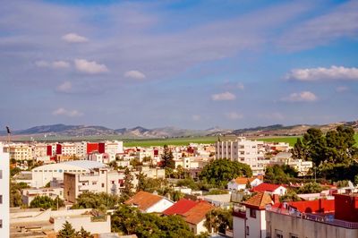 High angle view of townscape against sky