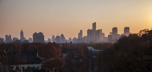 View of city at sunset